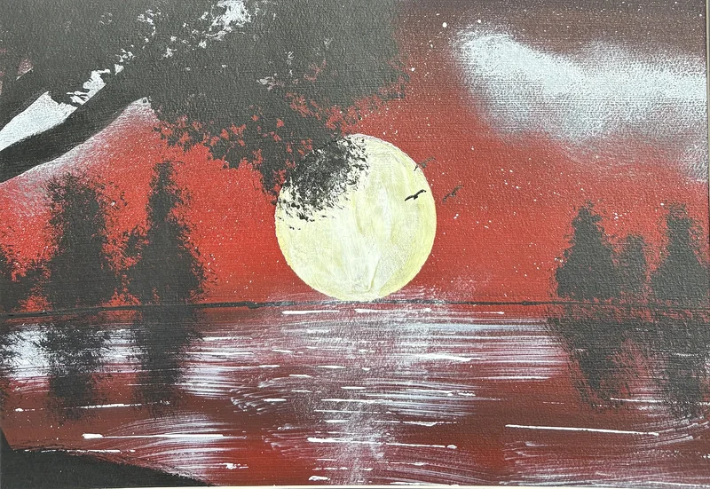 Akrylmålning Röd natt av Ann-Christin (Acmpainting) Martinsson