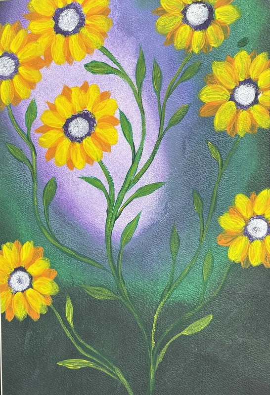 Akrylmålning Gula blommor på kvist av Ann-Christin (Acmpainting) Martinsson
