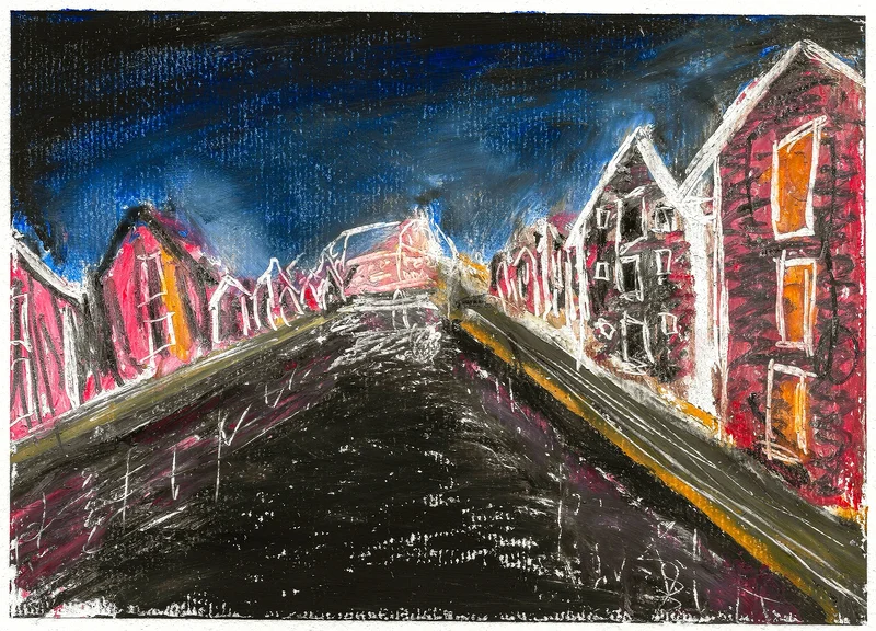 Möljen sjöbodar i natten av Oskar Gyllenhammar