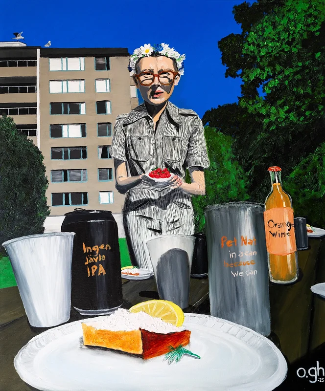 Oljemålning Midsommarafton i Tengdahlsparken av Oskar Gyllenhammar