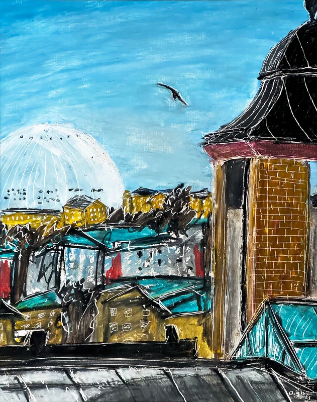 Globen vy från Nackagatan av Oskar Gyllenhammar