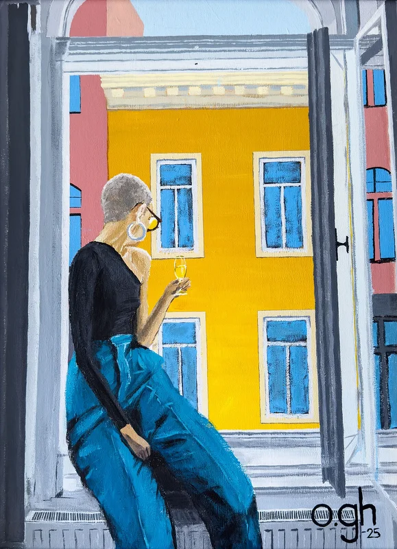 Akrylmålning Ett glas i Wien av Oskar Gyllenhammar