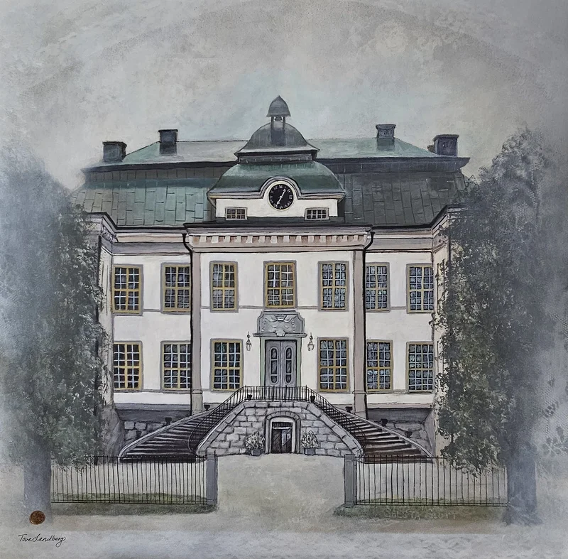 Akrylmålning Salsta slott av Tove Landberg