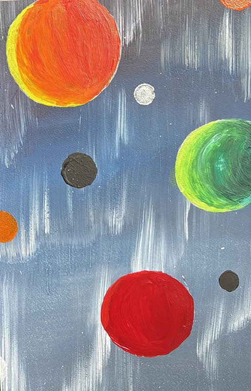 Akrylmålning Planeter i norrsken av Ann-Christin (Acmpainting) Martinsson