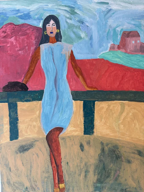 Akrylmålning Blue dress av Foey Foey