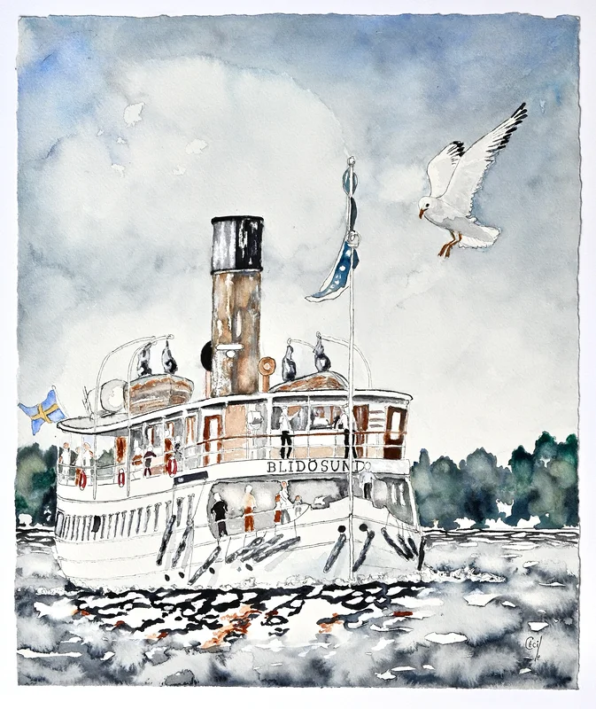 Akvarell Kvällstur, Blidösund av Cécile Hansson