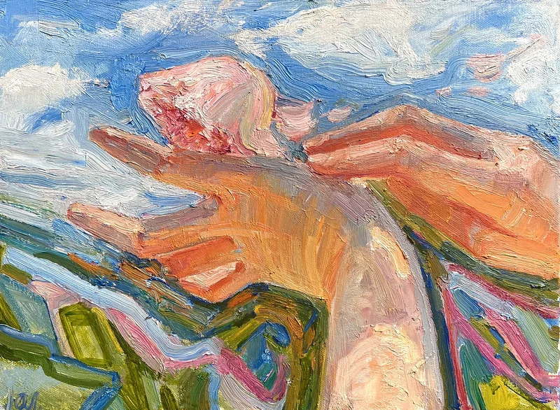 Oljemålning Rosa ros och himmel av Yuliia Levytska