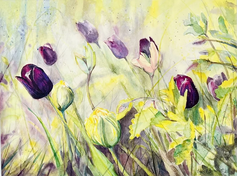 Akvarell Blomsterrabatt av Ingrid Hyyppä Bergentoft