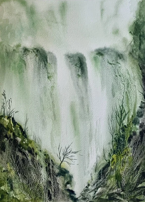 Akvarell The waterfall av Annelie Wadin