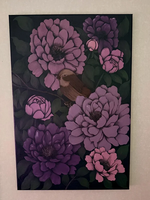 Akrylmålning Purple Birdie av Felicia