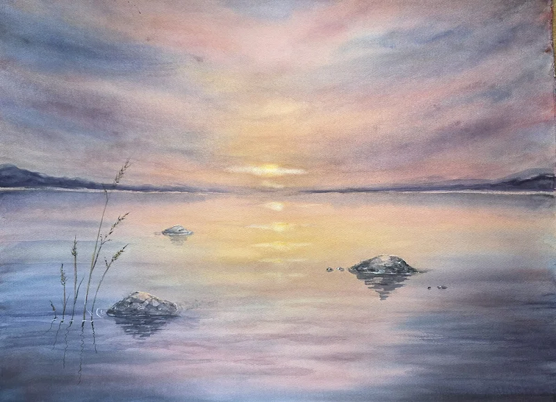 Akvarell Where evening settles av Pernilla Carlsson