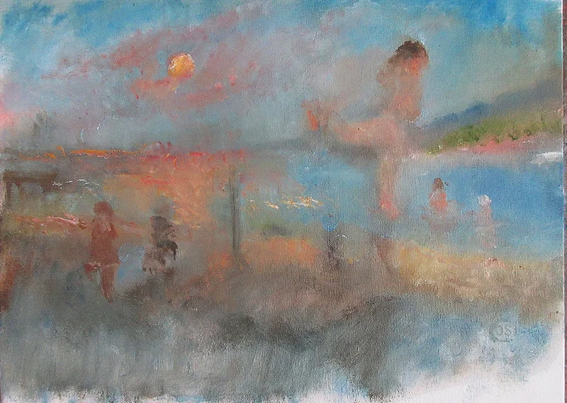 Oljemålning Twilight jump. av Jan Söderman