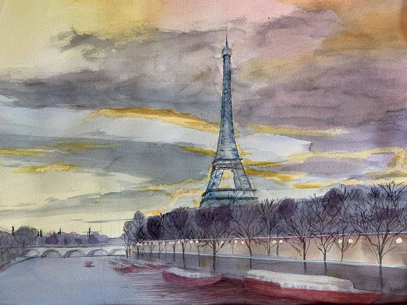 Akvarell River Seine in Paris av Carlyle Minnaar