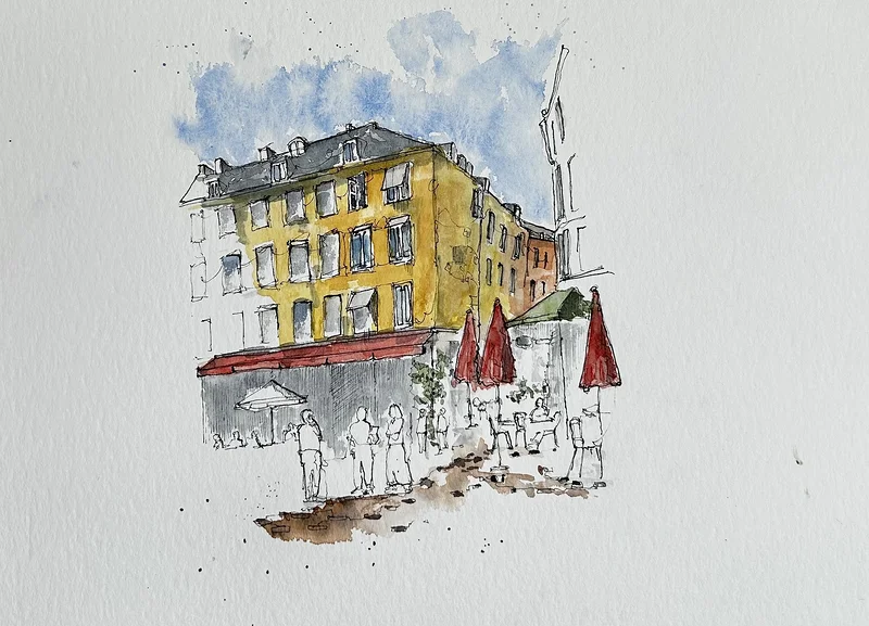 Akvarell Järntorget, Gamlastan, Stockholm av Santhosh Nadig