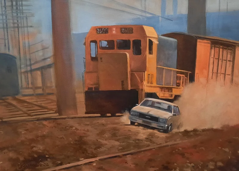 Akrylmålning Car Chase ( To Live and Die in LA) av Magnus Gatemark