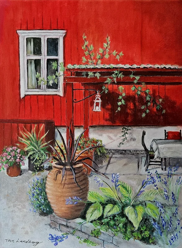 Akrylmålning Jonnas trädgård av Tove Landberg