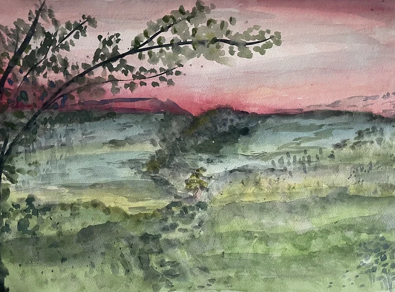 Akvarell Kvällshimlen av Charlotta Floberg