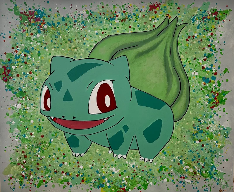 Akrylmålning Bulbasaur portrait av Jenna Bergfors