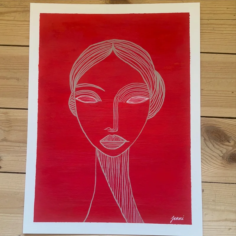 Akrylmålning Quiet Strength (The Red Edition) av Jenni Borg