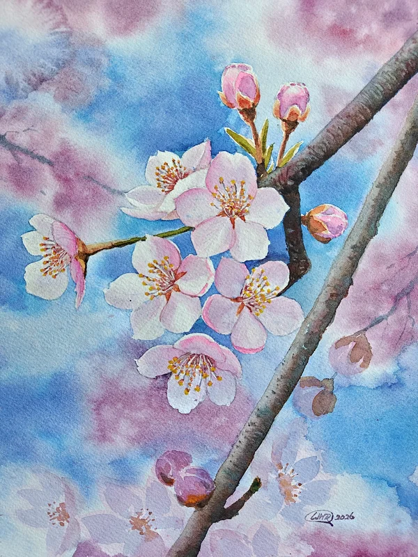 Akvarell Beauty in spring av Wei Hing Rosenkvist