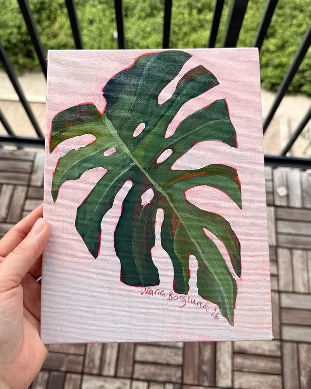 Akrylmålning Monstera Leaf av Maria Borglund