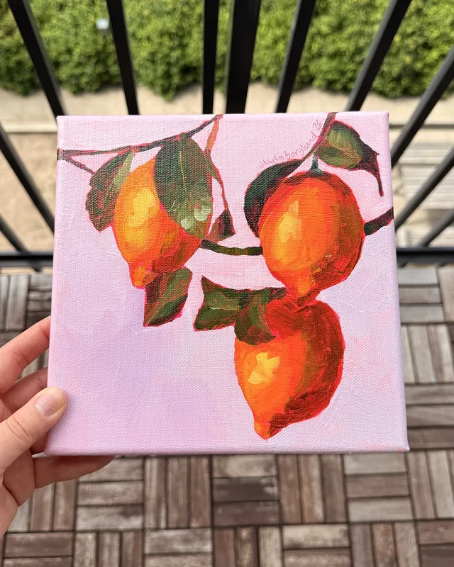 Akrylmålning Sunny Lemons av Maria Borglund