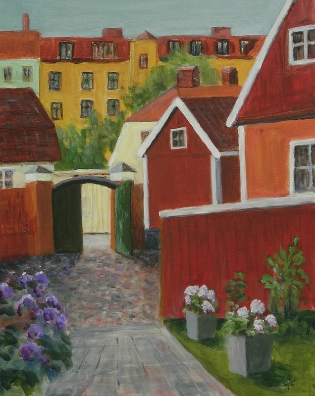 Akrylmålning Innegård av Toni Sjö