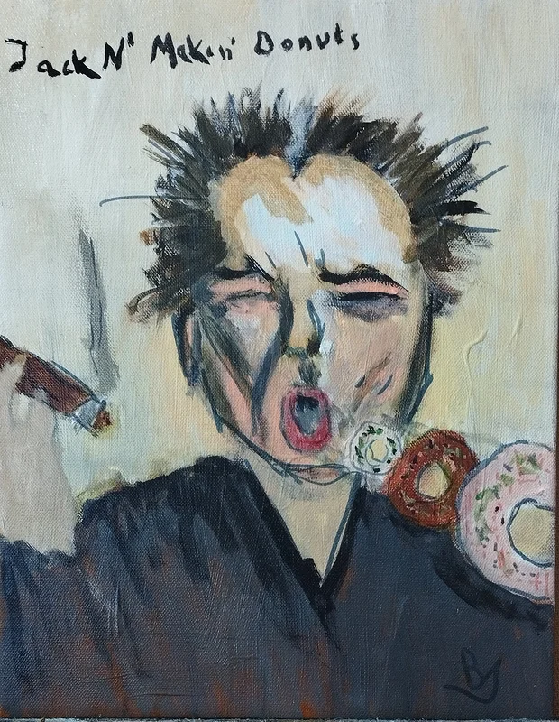 Akrylmålning Jack makin donuts av Bengt Johansson