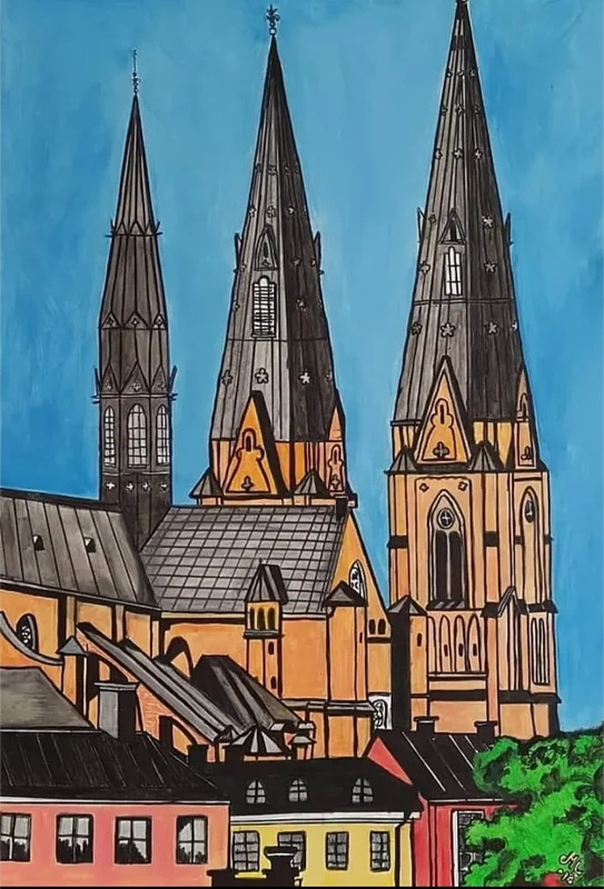 Akrylmålning Uppsala domkyrka. av Maria Joneby