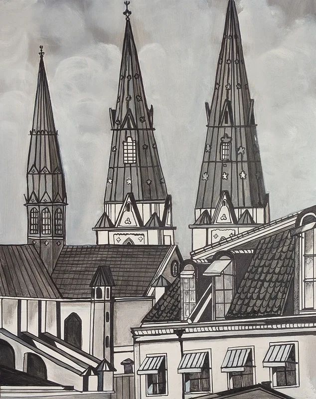 Akrylmålning Uppsala domkyrka. av Maria Joneby