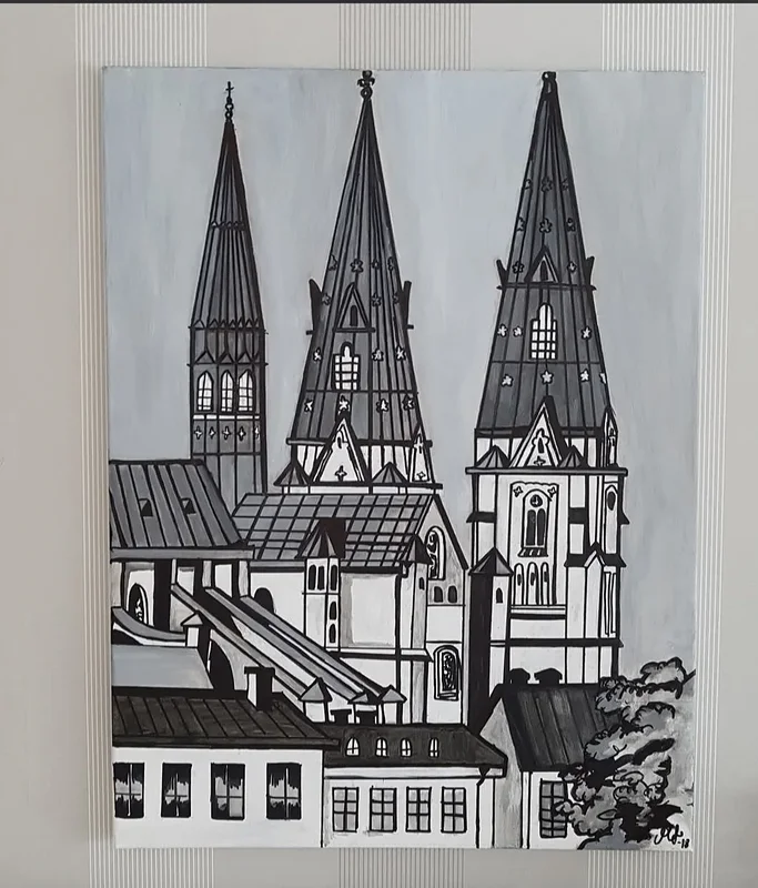 Akrylmålning Uppsala domkyrka. av Maria Joneby