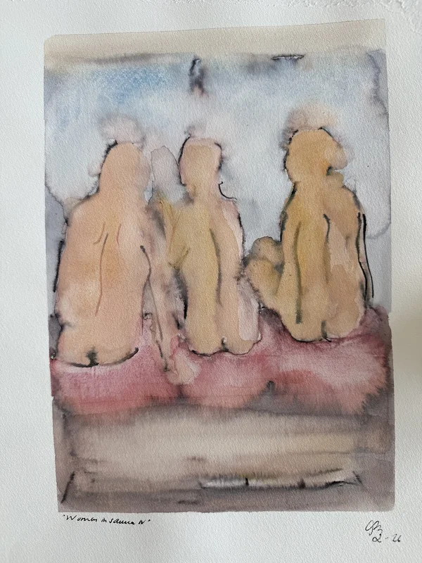Akvarell Women in sauna IV av Mia Brunell Livfors