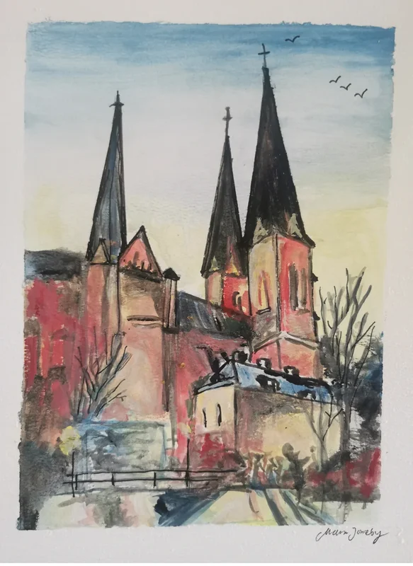 Akvarell Uppsala domkyrka. av Maria Joneby