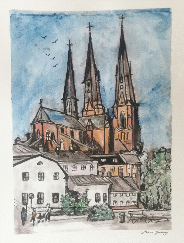Akvarell Uppsala domkyrka. av Maria Joneby