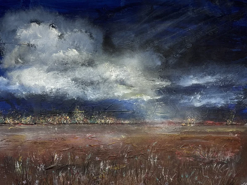 Akrylmålning Heavy air semi abstract acrylic on canvas av Donna Lee Johansson