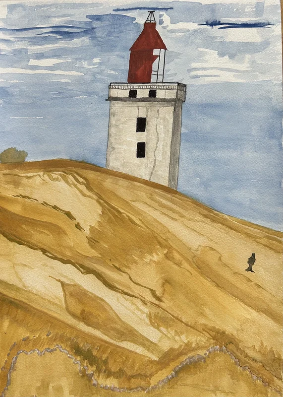 Akvarell Rubjerg Knude Fyr av Annelie Simonsen