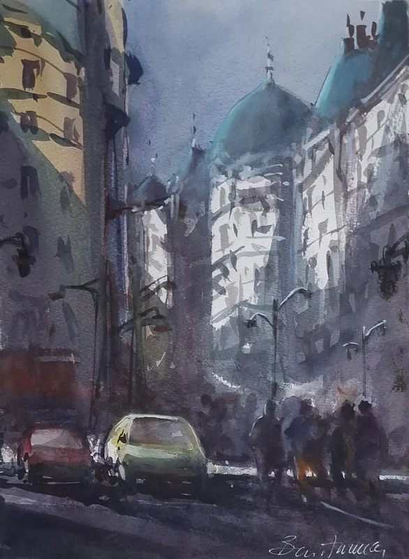 Akvarell November in Paris 2 av Ben Ammar