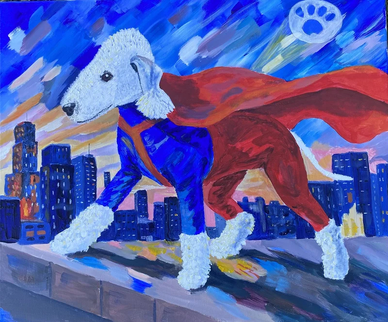Akrylmålning Superdog av Sara Edfast