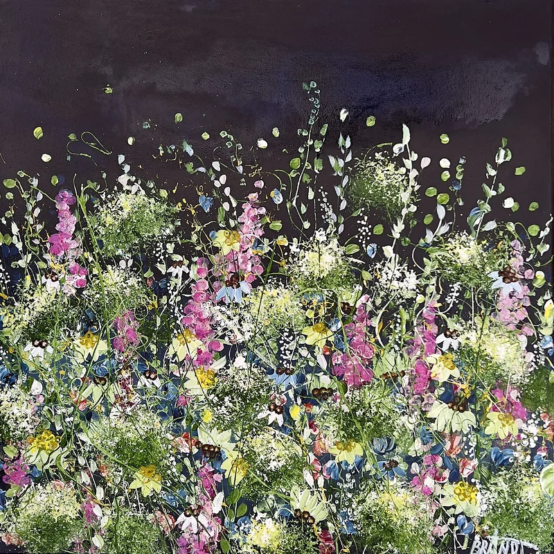 Akrylmålning Midnight in Bloom II av Anna Artistockholm Brandt