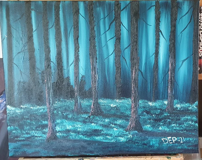 Oljemålning Skog i blått av Diana Perband