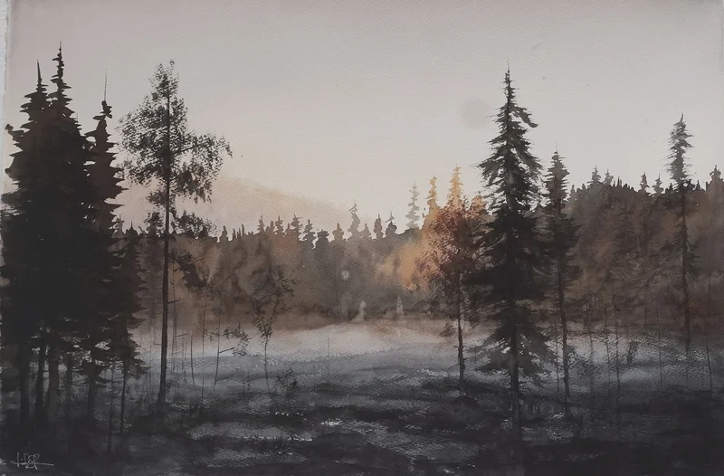 Akvarell När solen vaknar av Leif Stavgren