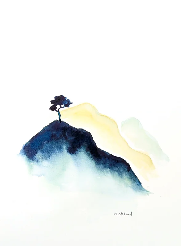 Akvarell Tree on a hill av Annika Eklind