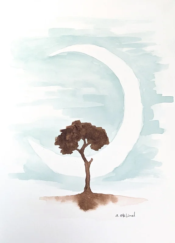 Akvarell Moon and Tree av Annika Eklind