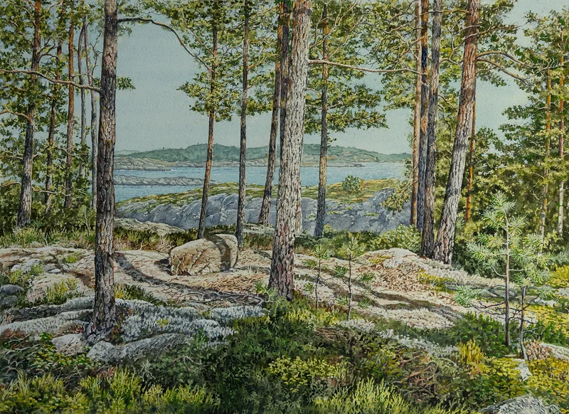 Akvarell Stllhet_vid_skärgårdens_kant av Reine Olsson