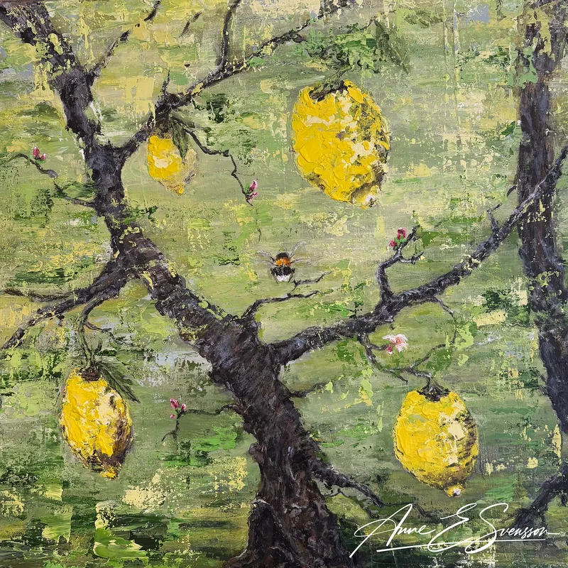 Akrylmålning Lemontrees &amp; bumblebees nr 1 av Anne E Svensson