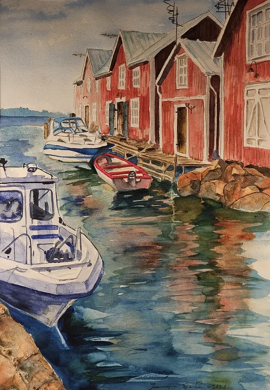 Akvarell Grunna av Jeanette Sjödin