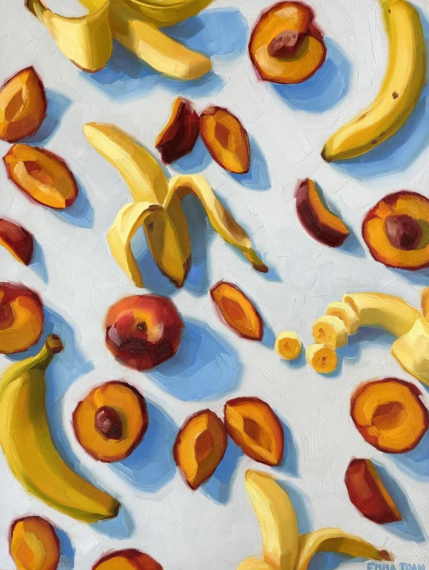 Oljemålning Bananas & Peaches av Emma Joan