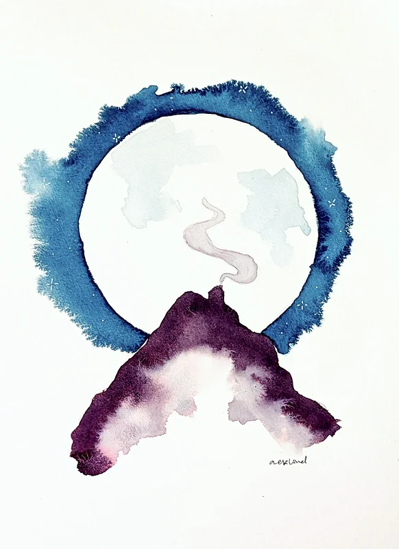 Akvarell House and Moon av Annika Eklind