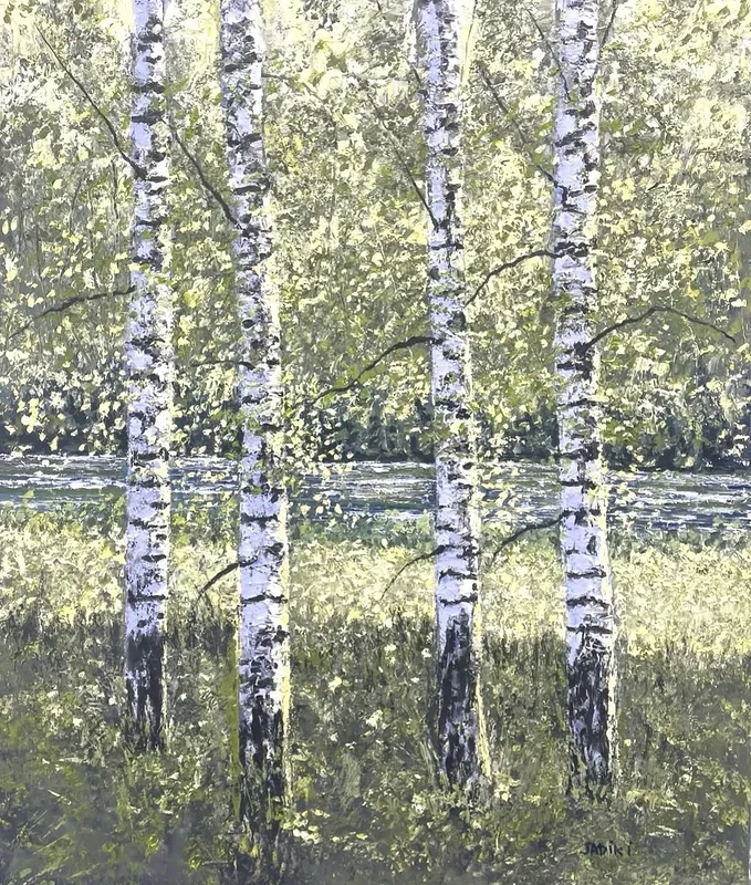 Oljemålning Sommar vid viskan. av Notte Hedberg