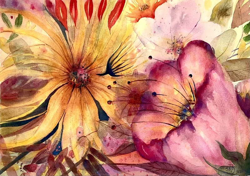 Akvarell Fantasi blommor av Ingrid Hyyppä Bergentoft